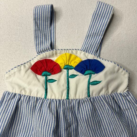 Tiny Tots Vintage 12 Month Blue White Floral Bubble Romper Outfit - Picture 2 of 9